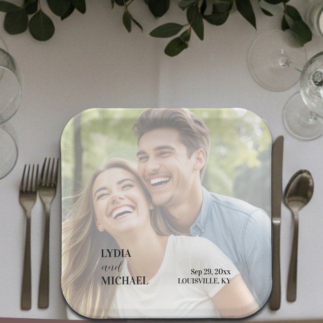 Simple Text Overlay Photo Wedding Paper Plate (Creator Uploaded)