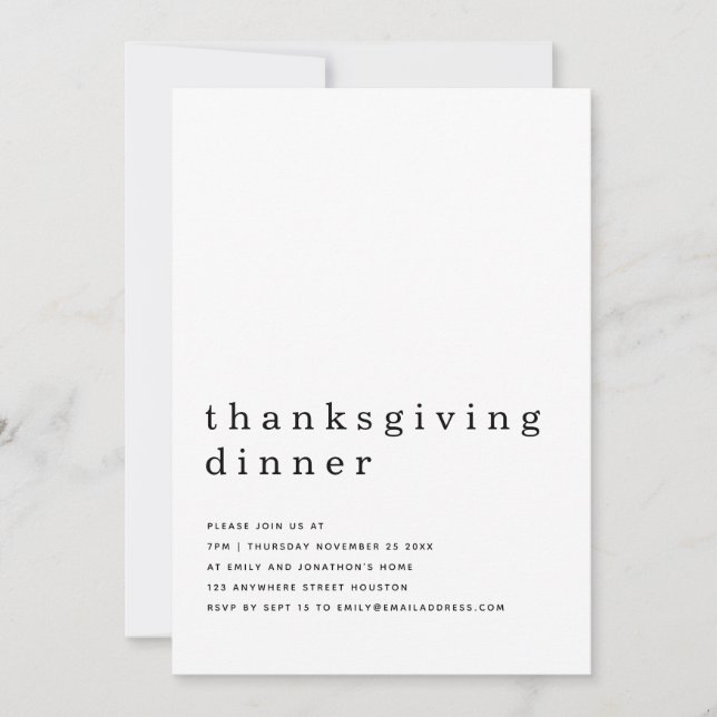 Simple Text Thanksgiving Dinner  Invitation (Front)