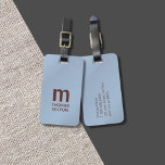 Simple Texture Blue Brown Monogram Luggage Tag<br><div class="desc">Elegant customisable luggage tag with chestnut brown bold monogram and texture blue background.</div>