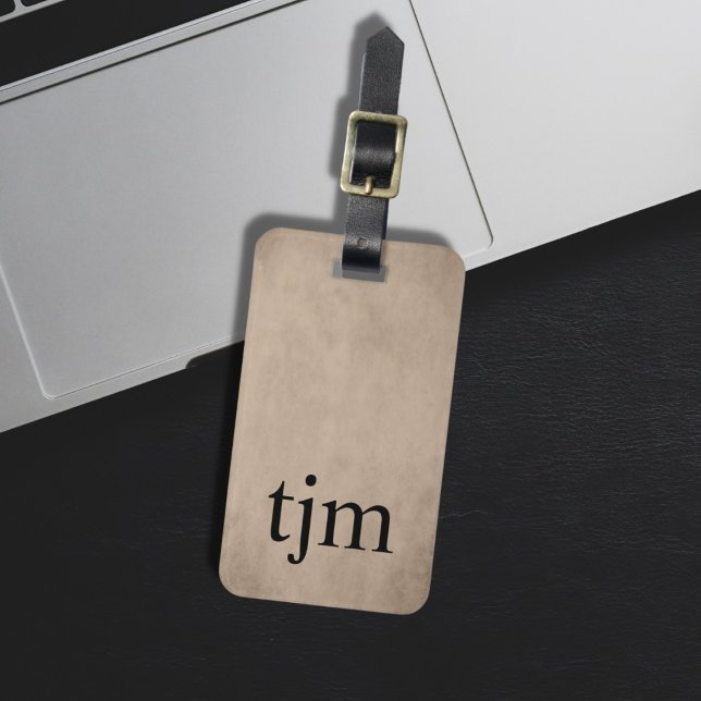 Simple Texture Brown Bold Black Monogram Luggage Tag (Creator Uploaded)