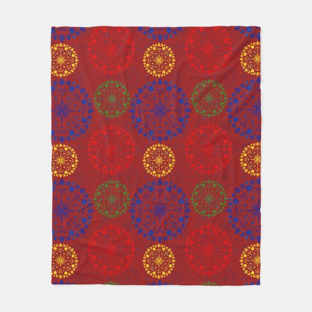 Simple textured snowy mandala fleece blanket (Front)