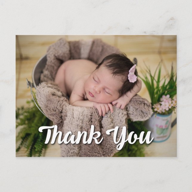 Simple Thank You 2 Photos Birth Announcement Postcard (Front)