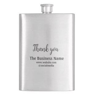 Simple thank you add business name details text  t hip flask