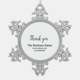 Simple thank you add business name details text t snowflake pewter christmas ornament
