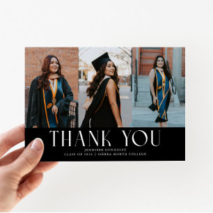 Simple Thank You Black Grad Multi Photo Announcement