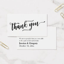 Simple Thank You Black Script on White Favour Tag