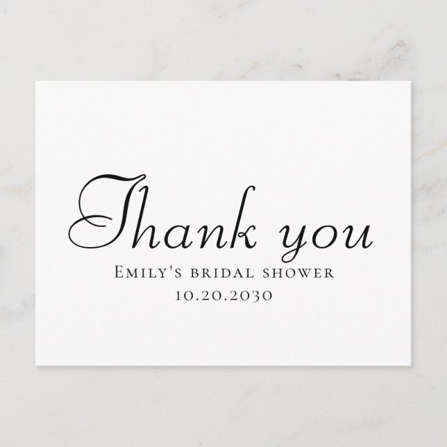 Simple Thank You Bridal Shower Postcard (Front)