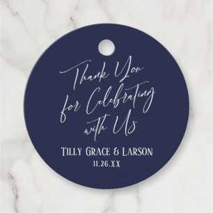 Simple Thank You for Celebrating with Us Navy Favour Tags