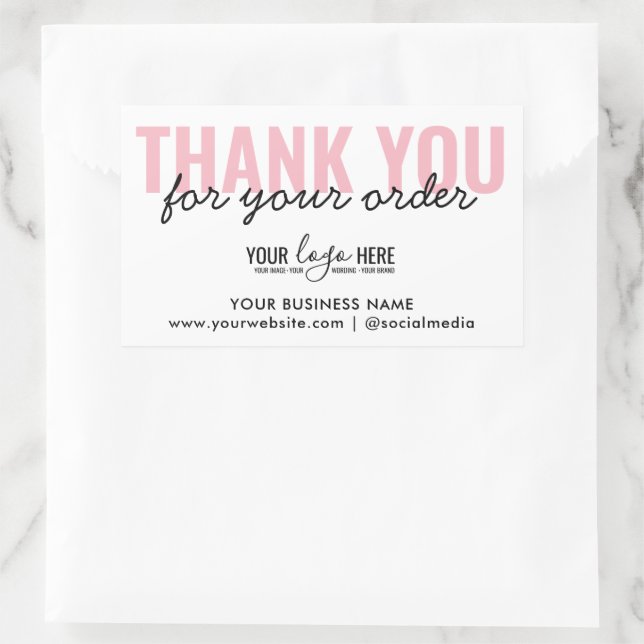 Simple Thank You For Your Order Pink Custom Logo Rectangular Sticker (Bag)