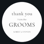 Simple Thank You from Grooms Gay Wedding Thanks Classic Round Sticker<br><div class="desc">Simple Thank You from Grooms Gay Wedding Thanks. A fully customisable,  simple and classy design. You can change text and background colours if you wish via the Edit Further option.</div>