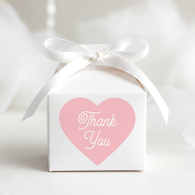 Simple Thank You Modern Pink Favor Cute Shaped Heart Sticker (Creator Uploaded)