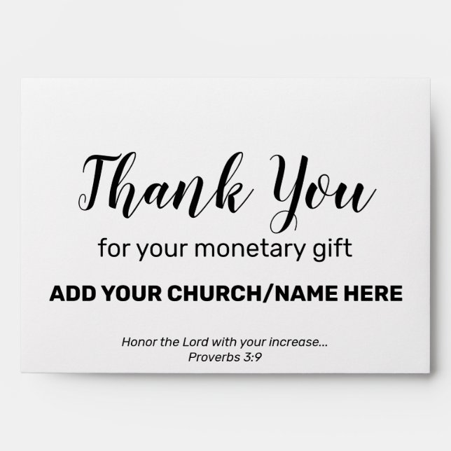 Simple THANK YOU Monetary Gift Cash Envelope (Front)