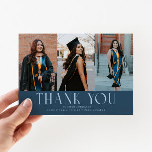 Simple Thank You Navy Blue Grad Multi Photo Announcement