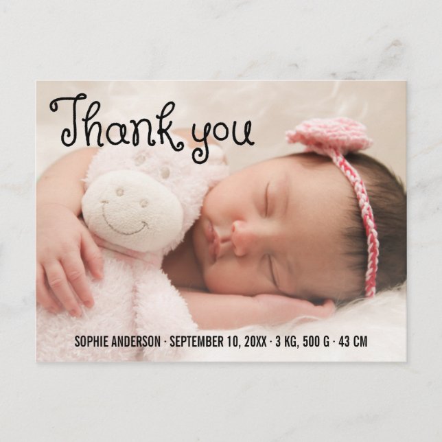 Simple Thank You Photo Birth Announcement Postcard (Front)