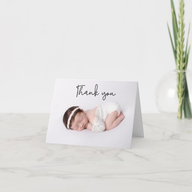 Simple Thank You Script Baby Girl photo  Announcement (Front)