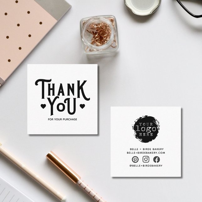 Simple Thank You Small Business Heart   Square Business Card (Creator Uploaded)