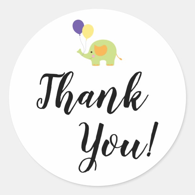 Simple Thank You Typography with Elephant Classic Round Sticker (Front)