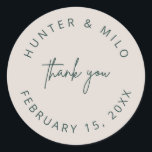 Simple Thank You Wedding Favour Labels Sticker<br><div class="desc">Our custom thank you stickers feature simple script lettering in modern colours for a minimal and beautiful addition to your wedding invitation suite or favours. This item is part of our Hunter wedding suite H100,  please shop our store for matching products.</div>