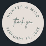 Simple Thank You Wedding Favour Labels Sticker<br><div class="desc">Our custom thank you stickers feature simple script lettering in modern colours for a minimal and beautiful addition to your wedding invitation suite or favours. This item is part of our Hunter wedding suite H100,  please shop our store for matching products.</div>