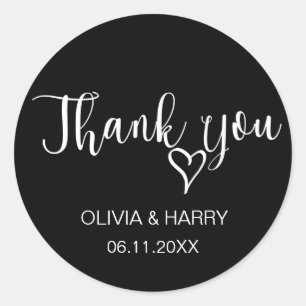 Simple Thank You Wedding Favour Stickers Black