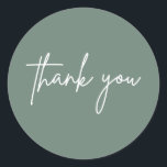 Simple Thank You Wedding Invitation Round Sticker<br><div class="desc">Our thank you stickers feature simple script lettering in modern colours for a minimal and beautiful addition to your wedding invitation suite. This item is part of our Hunter wedding suite H100,  please shop our store for matching products.</div>