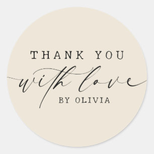 Simple Thank You with Love Script Business   ECRU Classic Round Sticker