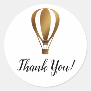 Simple Thank You with Smooth Gold Hot Air Balloon Classic Round Sticker