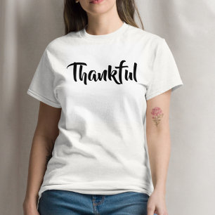 Simple Thankful White Trendy Thanksgiving Holiday T-Shirt