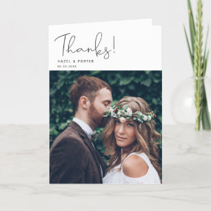 Simple Thanks Hand Lettered Script Wedding Photo Thank You Card