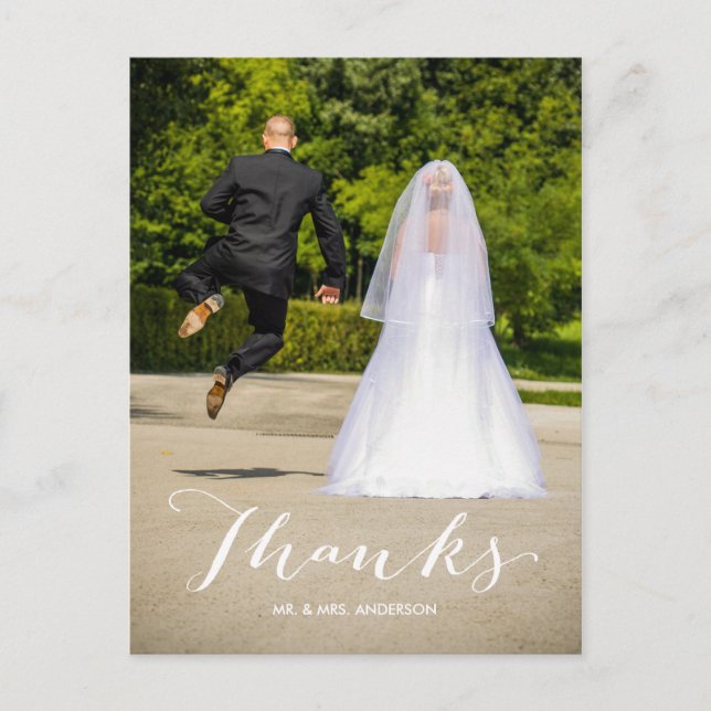Simple Thanks Photo Wedding Thank You Postcard (Front)