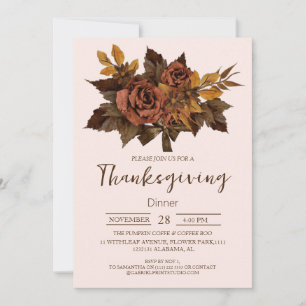 Simple Thanksgiving Dinner watercolor flower fall Invitation