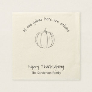 Simple Thanksgiving Pumpkin All Who Gather Napkin