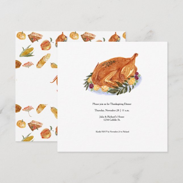 Simple Thanksgiving Turkey Dinner Invitation (Front/Back)