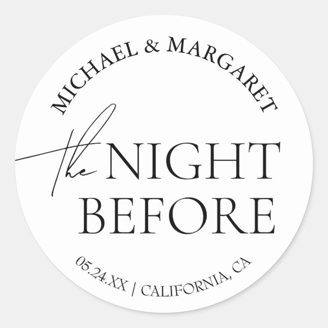 Simple The Night Before Rehearsal Dinner Classic Round Sticker (Front)