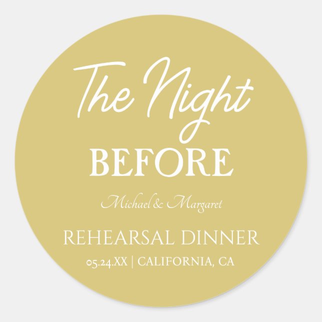 Simple The Night Before Rehearsal Dinner Classic Round Sticker (Front)