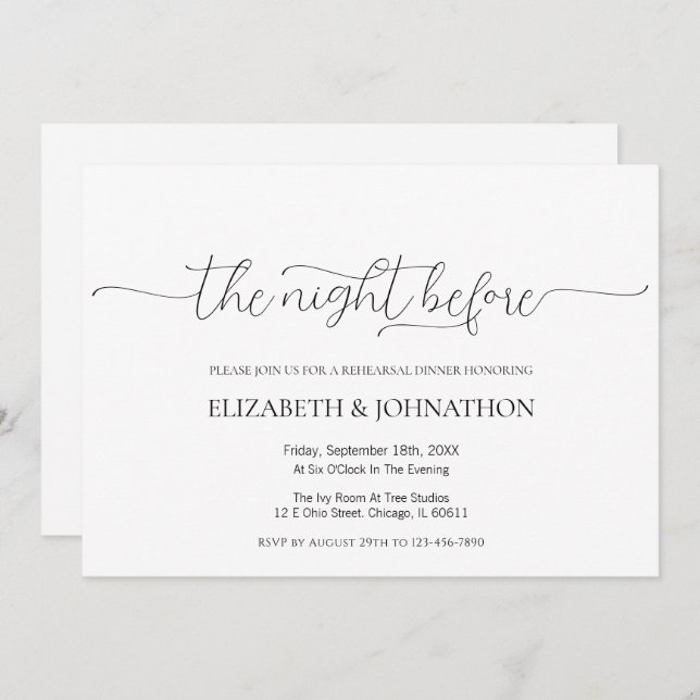 Simple The Night Before Wedding Rehearsal Dinner Invitation (Front/Back)