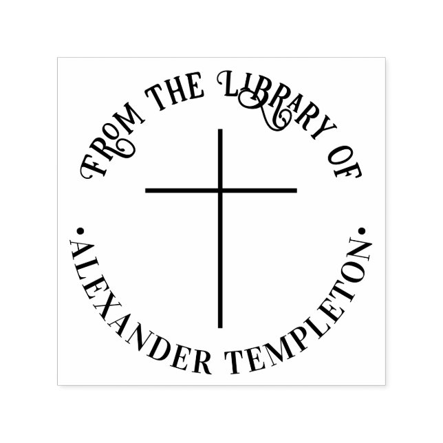 Simple Thin Cross “From the Library of” Book Name Self-inking Stamp (Design)