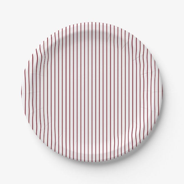 Simple Thin Red Pinstripe Paper Plate (Front)