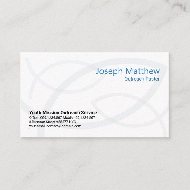 Simple Three Grey Ichthus Fish Christian Ministry Business Card (Front)