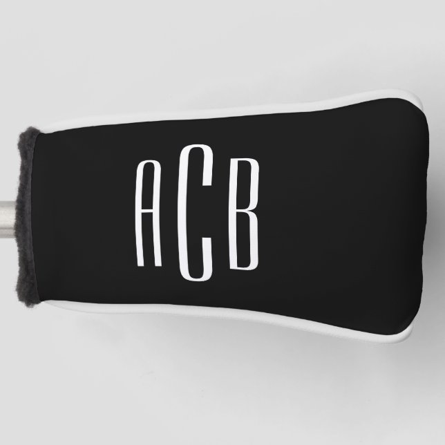 Simple Three Letter Black and White Monogram Golf Head Cover (Front)