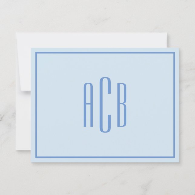Simple Three Letter Blue Monogram Border Card (Front)