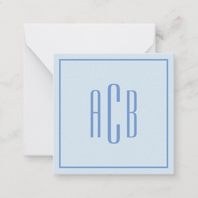 Simple Three Letter Blue Monogram Border Card (Front)