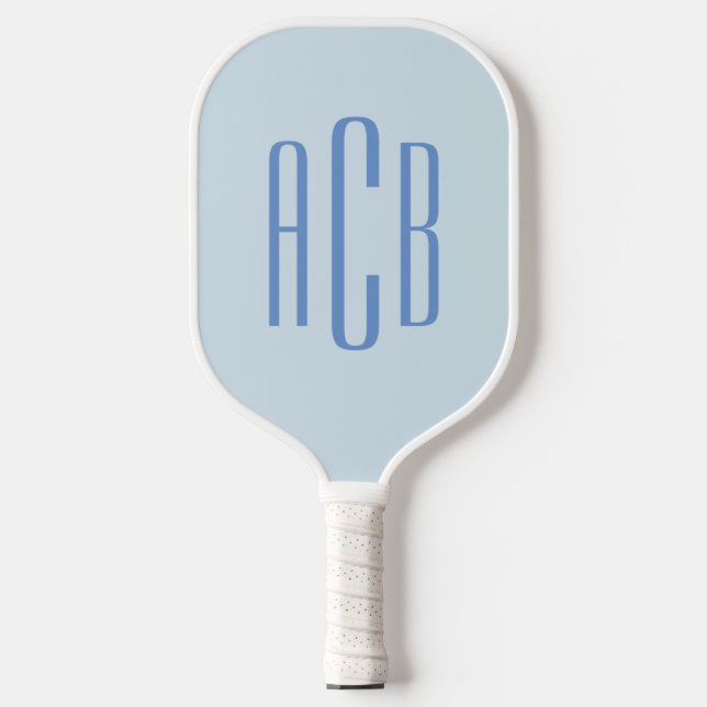 Simple Three Letter Blue Monogram Pickleball Paddle (Front)