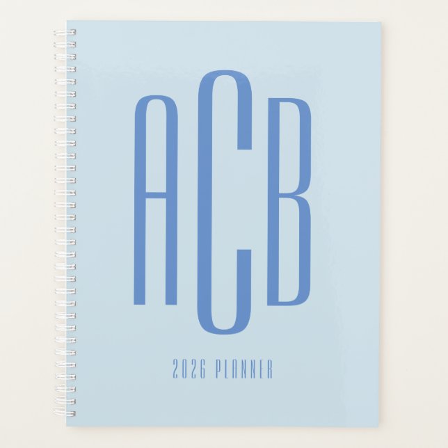 Simple Three Letter Blue Monogram Planner (Front)