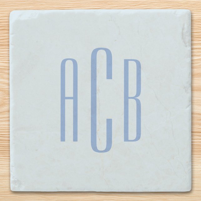 Simple Three Letter Blue Monogram Stone Coaster (Simple Three Letter Cornflowre Blue Monogram Marble Stone Coaster)