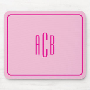Simple Three Letter Hot Pink Monogram Border Mouse Pad