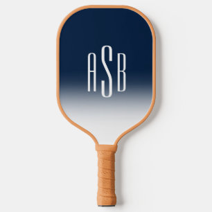 Simple Three Letter Navy Blue White Ombre Monogram Pickleball Paddle