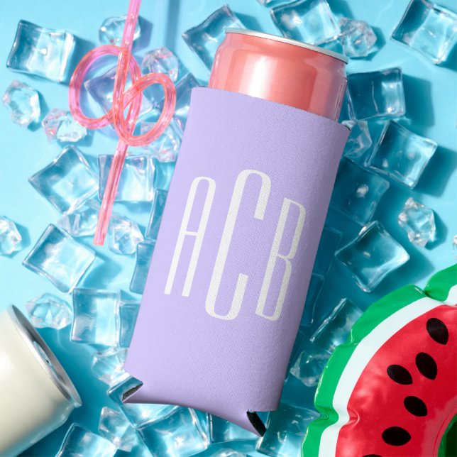 Simple Three Letter Pale Lavender Monogram Seltzer Can Cooler (In Situ Summer)
