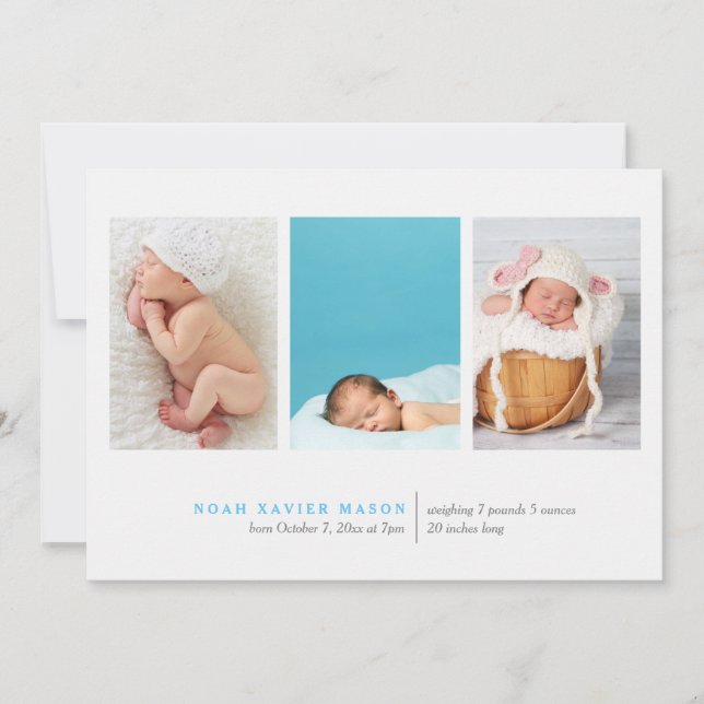 Simple Three Photo Birth Announcement (Front)