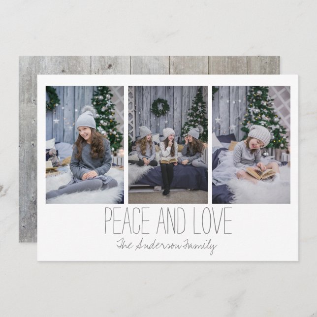 Simple Three Photo Holiday Card Rustic (Front/Back)